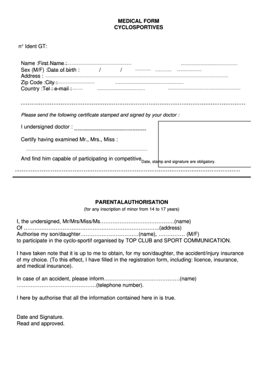Medical Certificate Example Cyclosportives Printable pdf