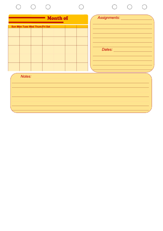 Student Planner Calendar With Notes
