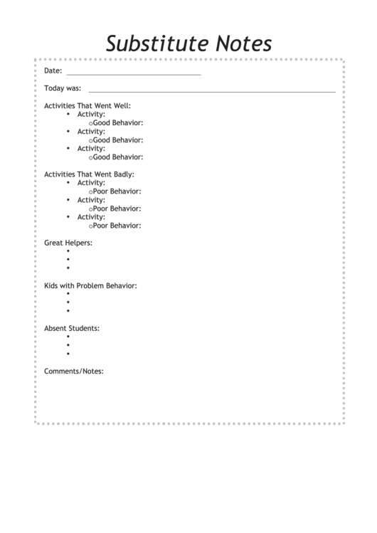 Substitute Notes Printable pdf