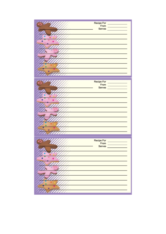 Star Gingerbread Cookies Purple Recipe Card Template Printable pdf