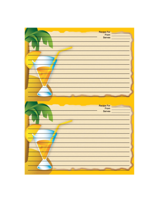 Palm Tree Drink Orange Recipe Card Template Printable pdf