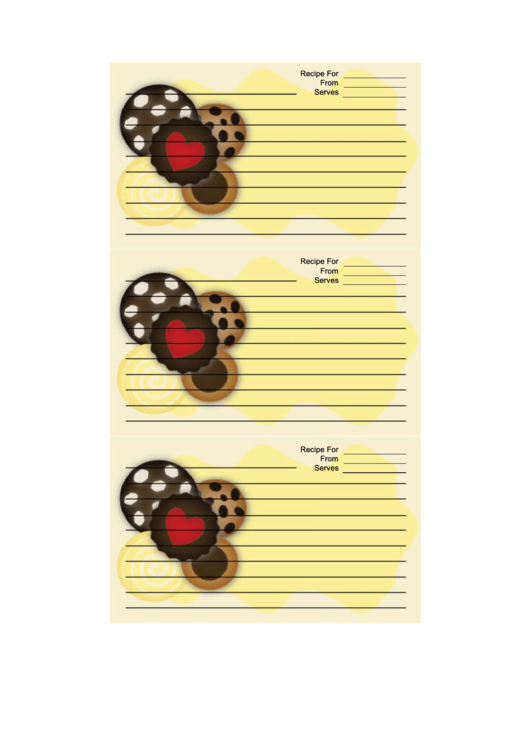Several Cookies Yellow Recipe Card Template Printable pdf