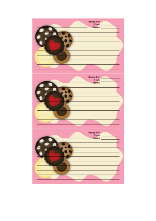 Several Cookies Pink Recipe Card Template Printable pdf