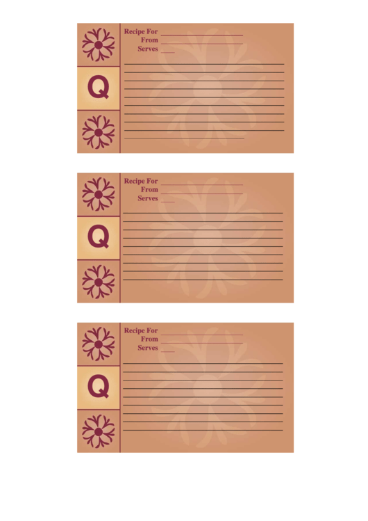 Alphabet - Q 3x5 - Lined Recipe Card Template Printable pdf