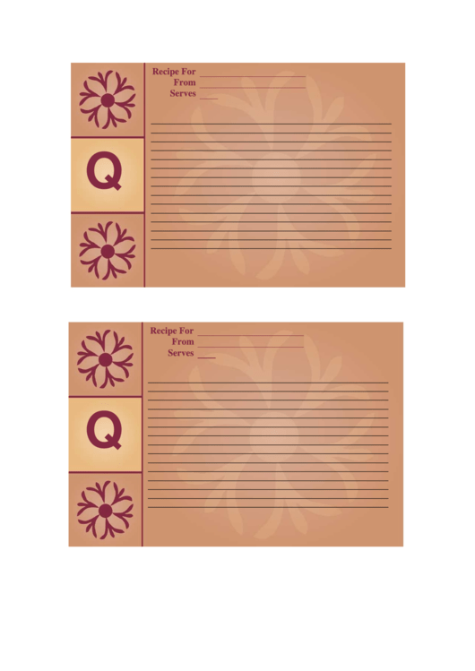 Alphabet - Q 4x6 - Lined Recipe Card Template Printable pdf