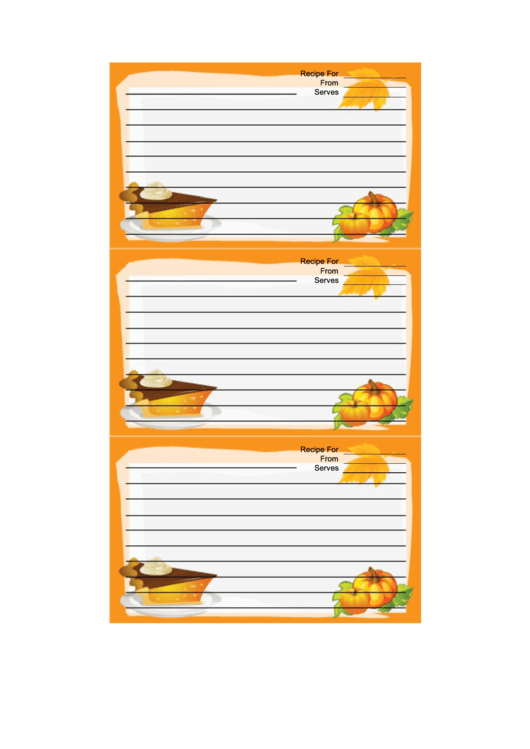 Pumpkins Orange Recipe Card Template Printable pdf