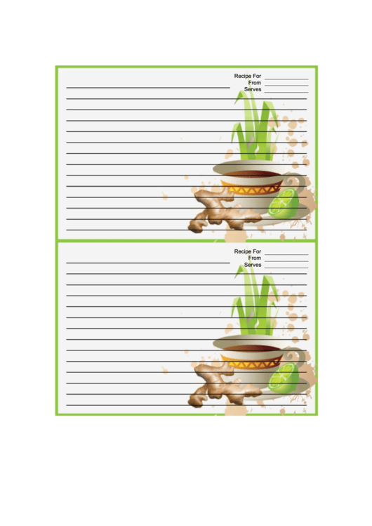 Tea Ginger Green Recipe Card Template Printable pdf