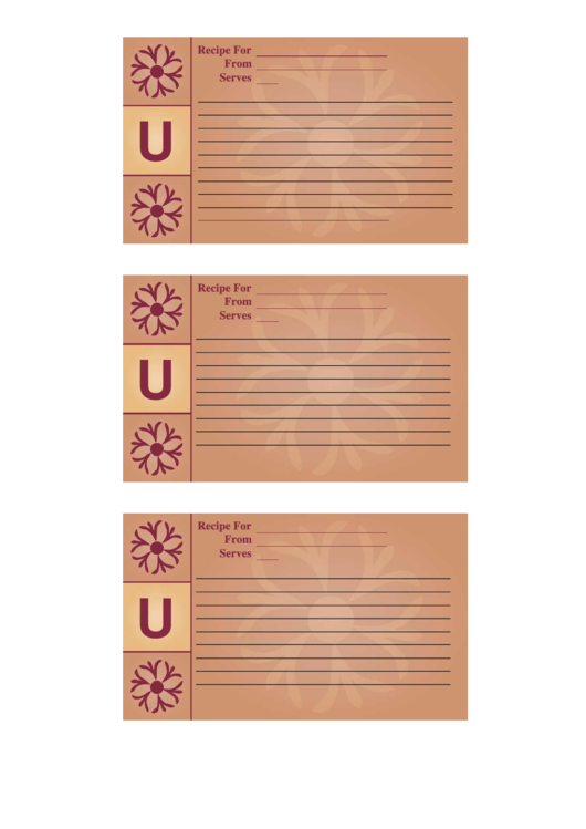 Alphabet - U 3x5 - Lined Recipe Card Template Printable pdf