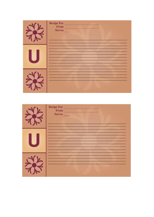 Alphabet - U 4x6 - Lined Recipe Card Template Printable pdf