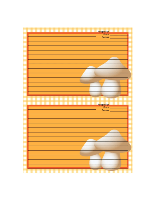 Mushrooms Yellow Gingham Recipe Card Template Printable pdf