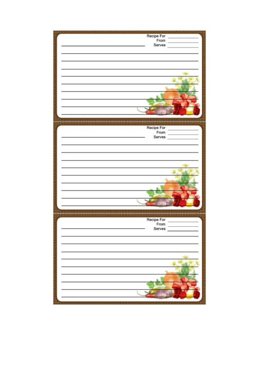 Meat Veggies Herbs Brown Recipe Card Template Printable pdf