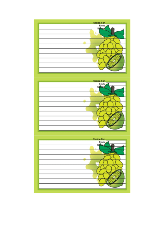 Grapes Citrus Green Recipe Card Template Printable pdf