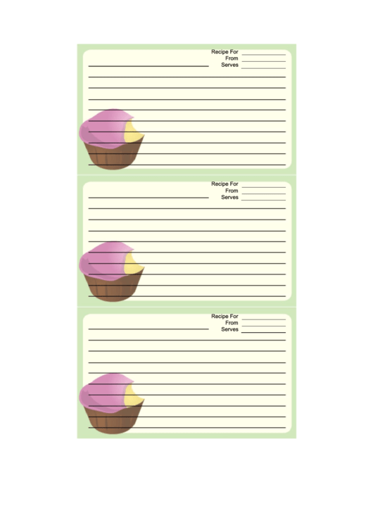 Cupcake Green Recipe Card Template Printable pdf