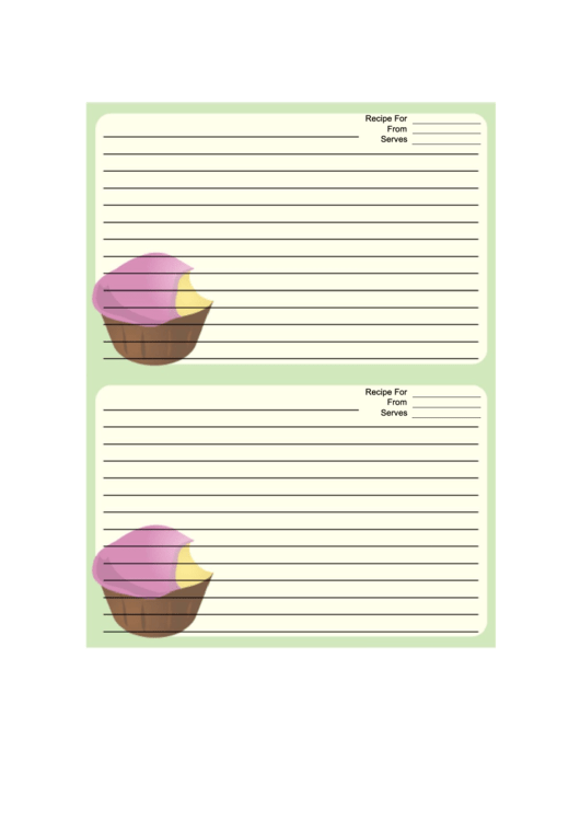 Cupcake Green Recipe Card Printable pdf