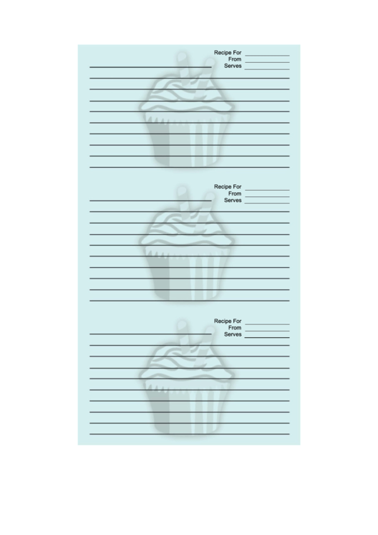 Blue Cupcake Recipe Card Template Printable pdf
