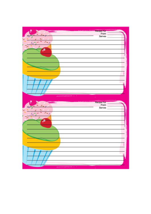 Cupcakes Pink Recipe Card Template Printable pdf