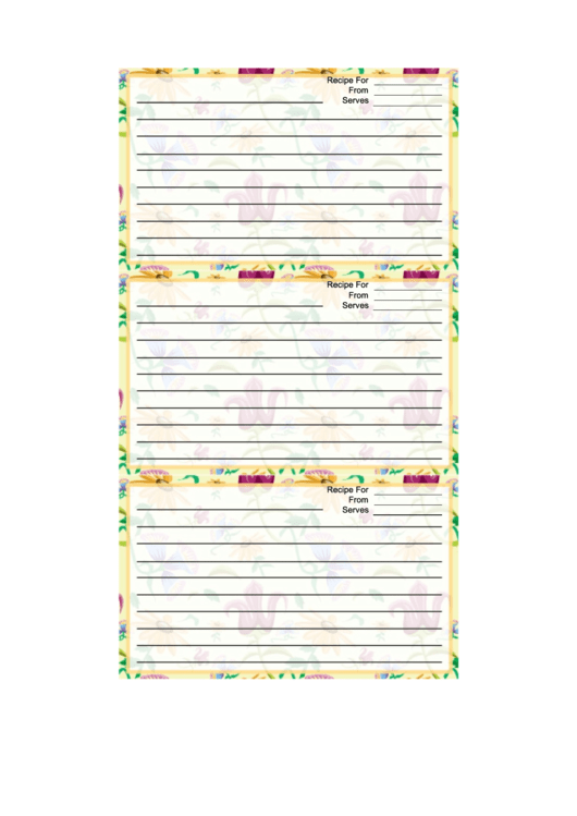 Flowers Vines Yellow Recipe Card Template Printable pdf