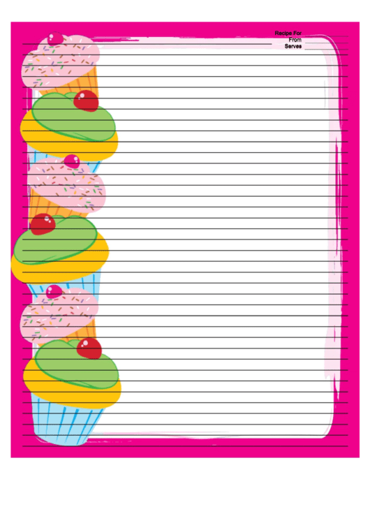 Cupcakes Pink Recipe Card 8x10 Printable pdf