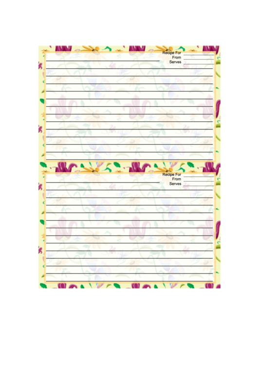Flowers Vines Yellow Recipe Card Printable pdf