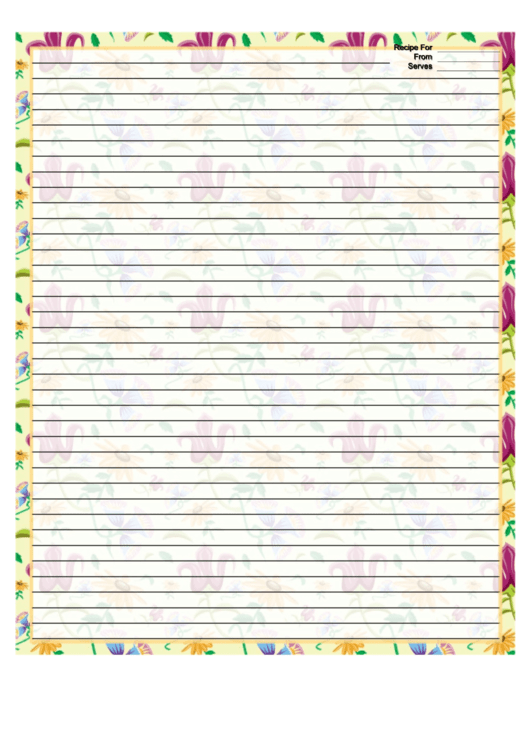 Flowers Vines Yellow Recipe Card 8x10 Printable pdf