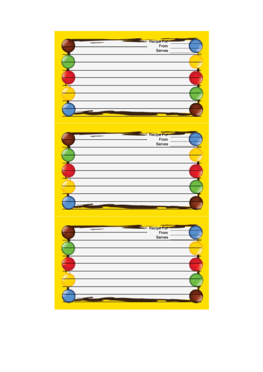 Colorful Candies Yellow Recipe Card Template Printable pdf