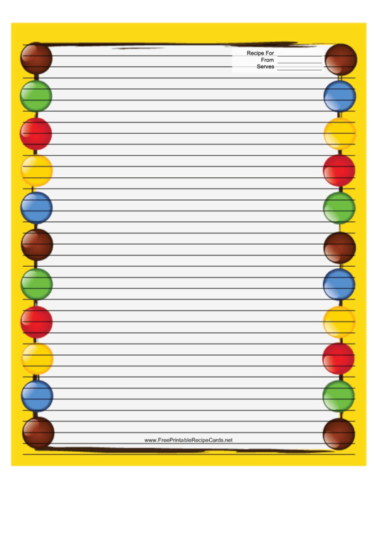 Colorful Candies Yellow Recipe Card 8x10 Printable pdf