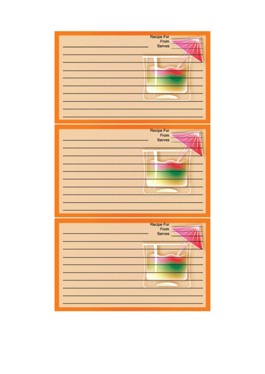 Orange Cocktail Umbrella Recipe Card Template Printable pdf