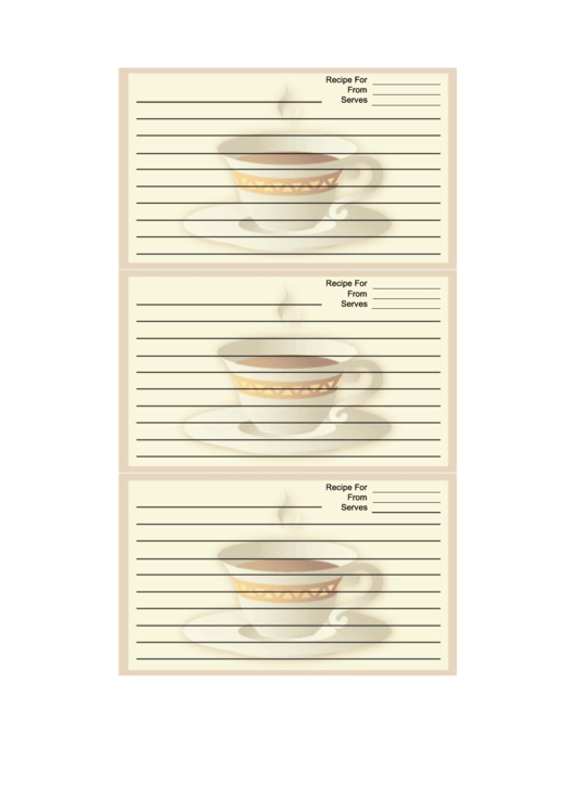 Cup White Border Recipe Card Template Printable pdf