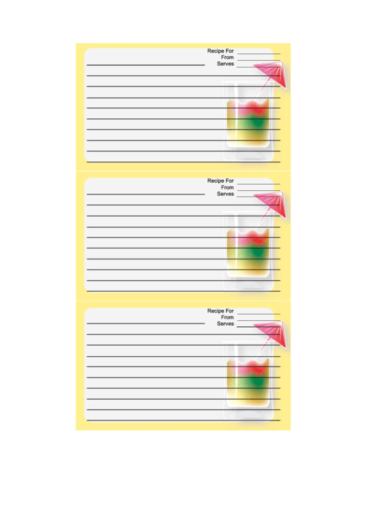 Rainbow Cocktail Yellow Recipe Card Template Printable pdf