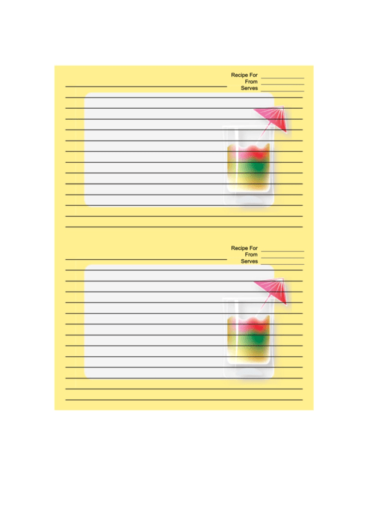 Rainbow Cocktail Yellow Recipe Card Printable pdf
