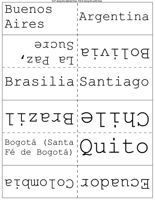 South America Flash Cards Printable pdf