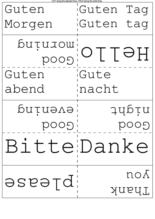 German Language Flash Card Template Printable pdf