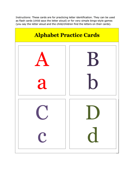A To D Alphabet Practice Card Template Printable pdf