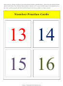 Number Flash Card Template - 13 To 16