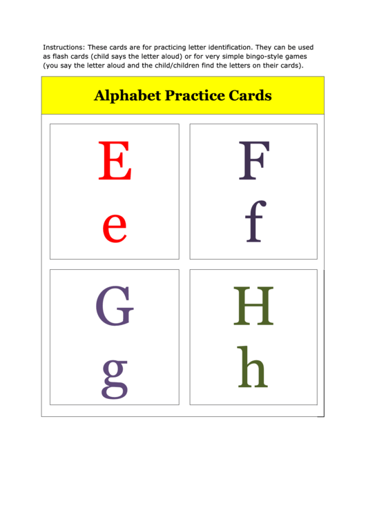 E To H Alphabet Practice Card Template Printable pdf