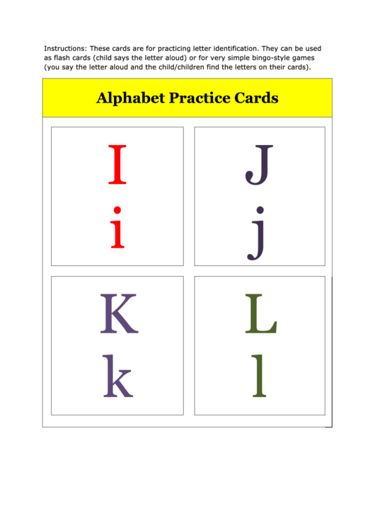 I To L Alphabet Practice Card Template Printable pdf