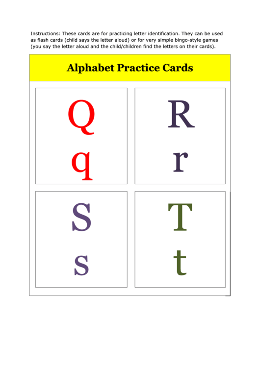 Q To T Alphabet Practice Card Template Printable pdf