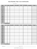 Semi Monthly Time Card Template With Benefits