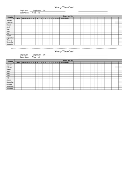 Yearly Time Card Template Printable pdf