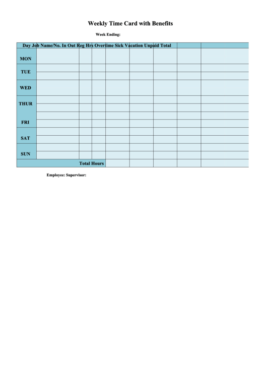 Weekly Time Card Template With Benefits Printable pdf