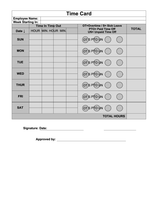 Time Card Template Printable pdf