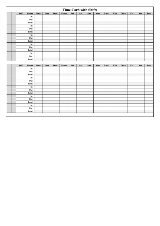 Multiple Employee Monthly Time Card Template Printable pdf