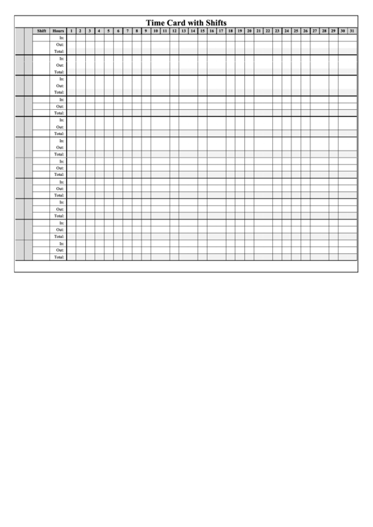 30 Shifts Time Card Template Printable pdf