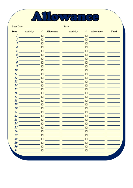 Allowance Time Card Template Printable pdf