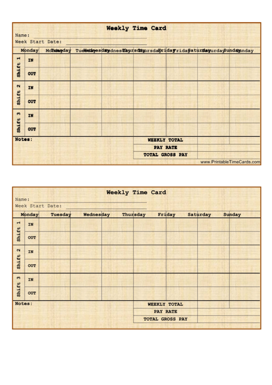 Weekly Time Card Template (Brown) Printable pdf