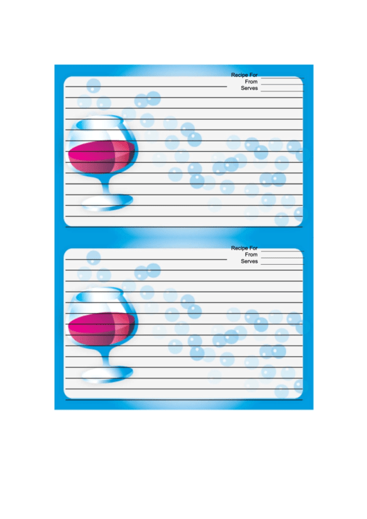 Blue Brandy Snifters Recipe Card Template Printable pdf