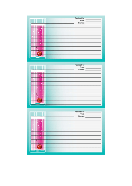 Pink Cocktail Turquoise Recipe Card Template Printable pdf