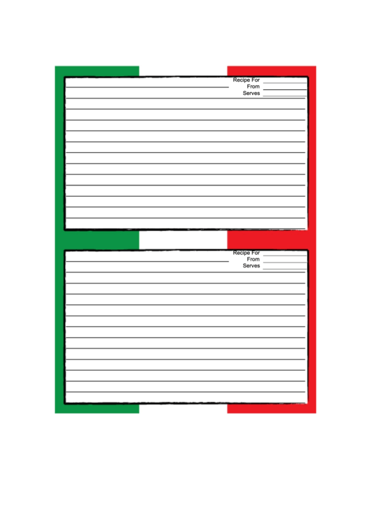 Mexican Flag White Recipe Card Template Printable pdf