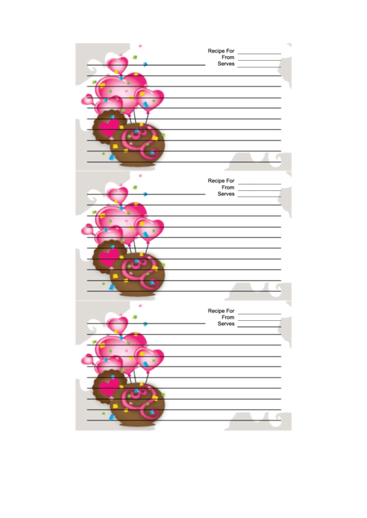 White Heart Balloons Recipe Card Template Printable pdf
