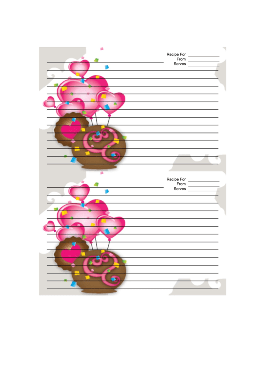White Heart Balloons Recipe Card Template Printable pdf